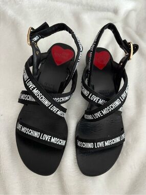 Love Moschino Black Sandal with Red Heart Insole